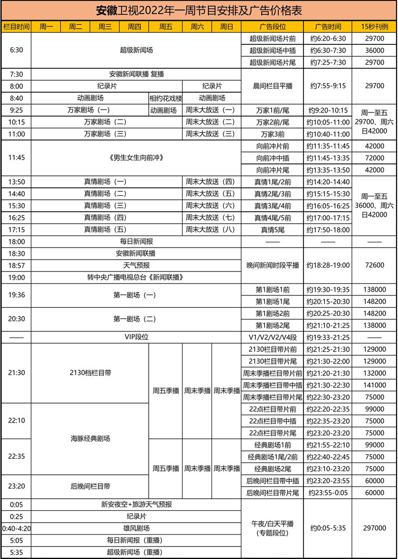 2020安徽卫视广告收费-中视海澜