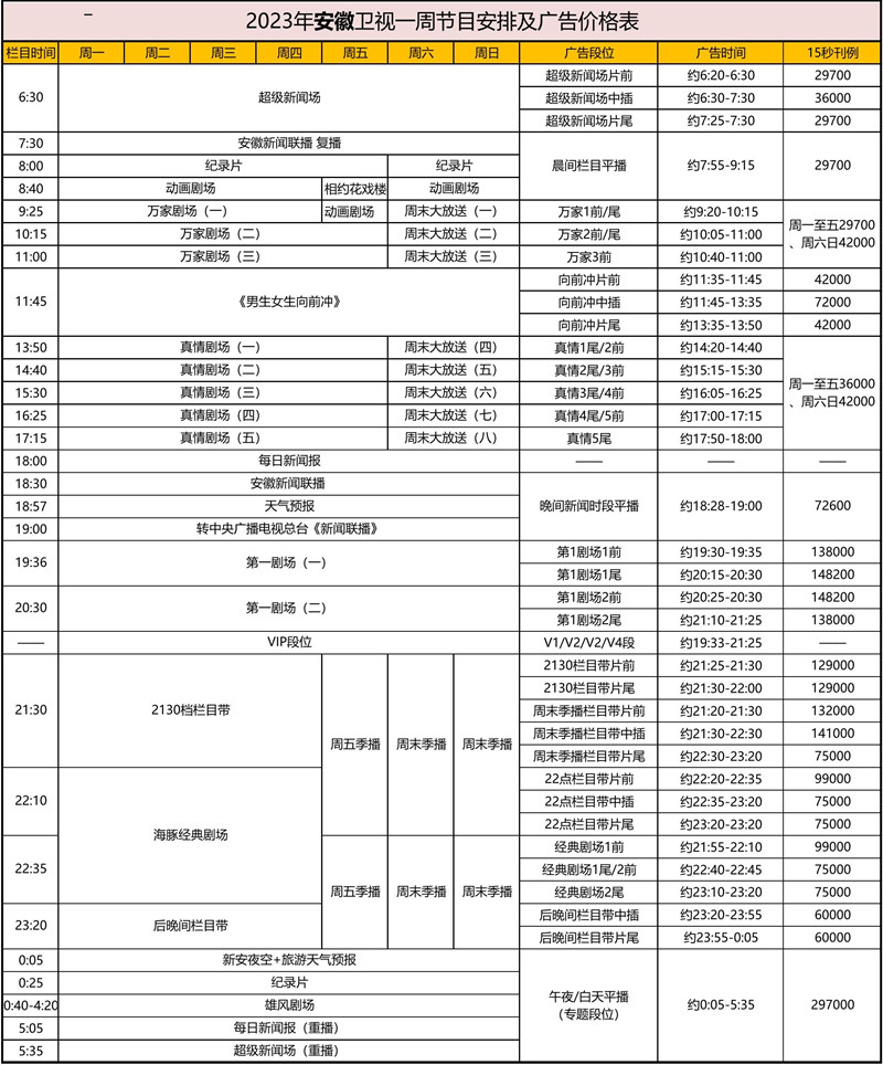 2023安徽卫视广告刊例表_01